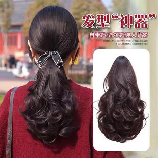 马尾假发女仿仿真发抓夹梨花烫卷发高马尾自然蓬松长发辫子假马尾