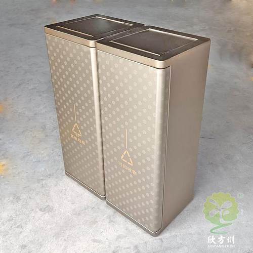 室内带盖电镀黑钛香槟金腐刻印花导轨单筒双分类304#不锈钢垃圾桶