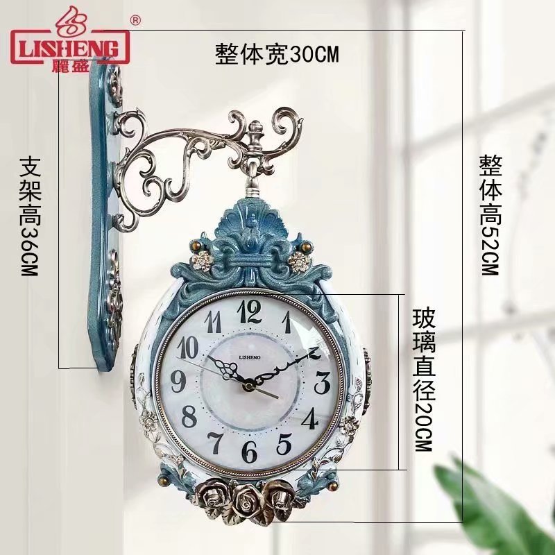 欧式双面挂钟客厅轻奢大气石英钟表复古静音美式家用现代创意时钟