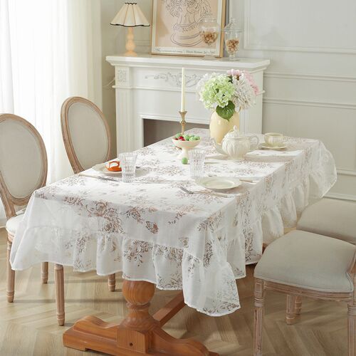 法式浪漫田园蕾丝镂空纱荷叶边餐桌布甜品台茶几台布白色荷叶边