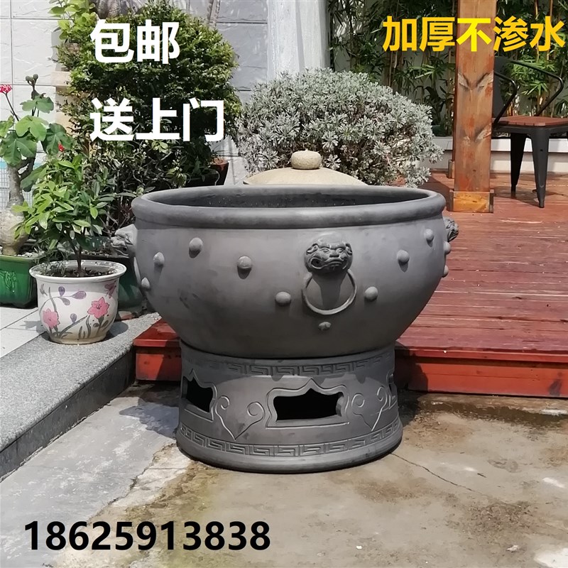 老北京鱼盆客厅造景养金鱼鱼缸陶瓷泥盆瓦盆鱼缸荷花缸庭院特大号