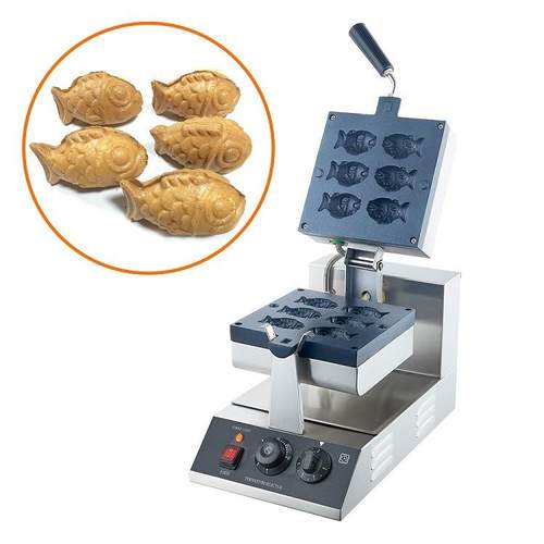 商用旋转华夫炉机械华夫饼机单头旋转双面加热6只小鱼烤饼机