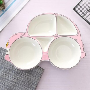 儿童餐盘宝宝分隔盘创意陶瓷餐具卡通水果盘子无毒家用分格饭盘