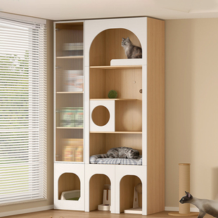 实木定制阳台猫柜家用室内猫别墅猫笼小户型猫窝猫爬架收纳置物柜