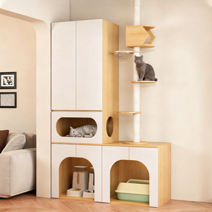 实木猫窝家用超大空间室内猫咪房子猫别墅猫砂盆储物柜一体阳台柜