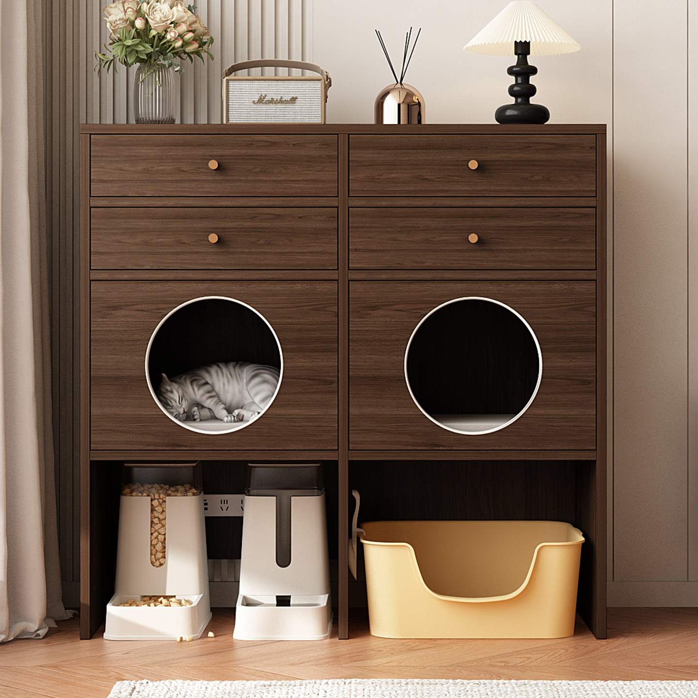 豪华实木猫窝猫别墅家用室内超大空间猫柜带厕所一体猫舍猫咪房子