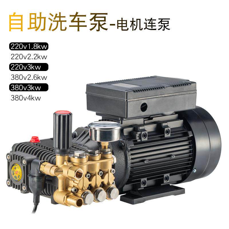 自助洗车机水泵机头纯铜电机陶瓷柱塞泵220v380v商用高压泵清洗机