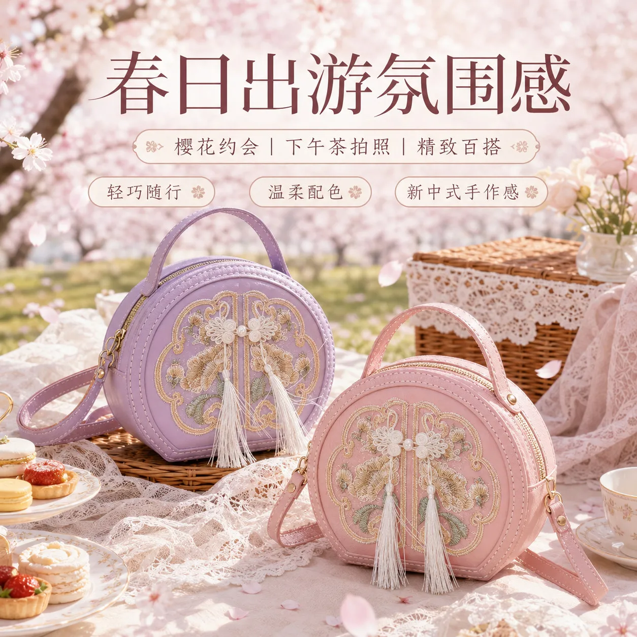 新中式刺绣小圆包女国风diy手提
