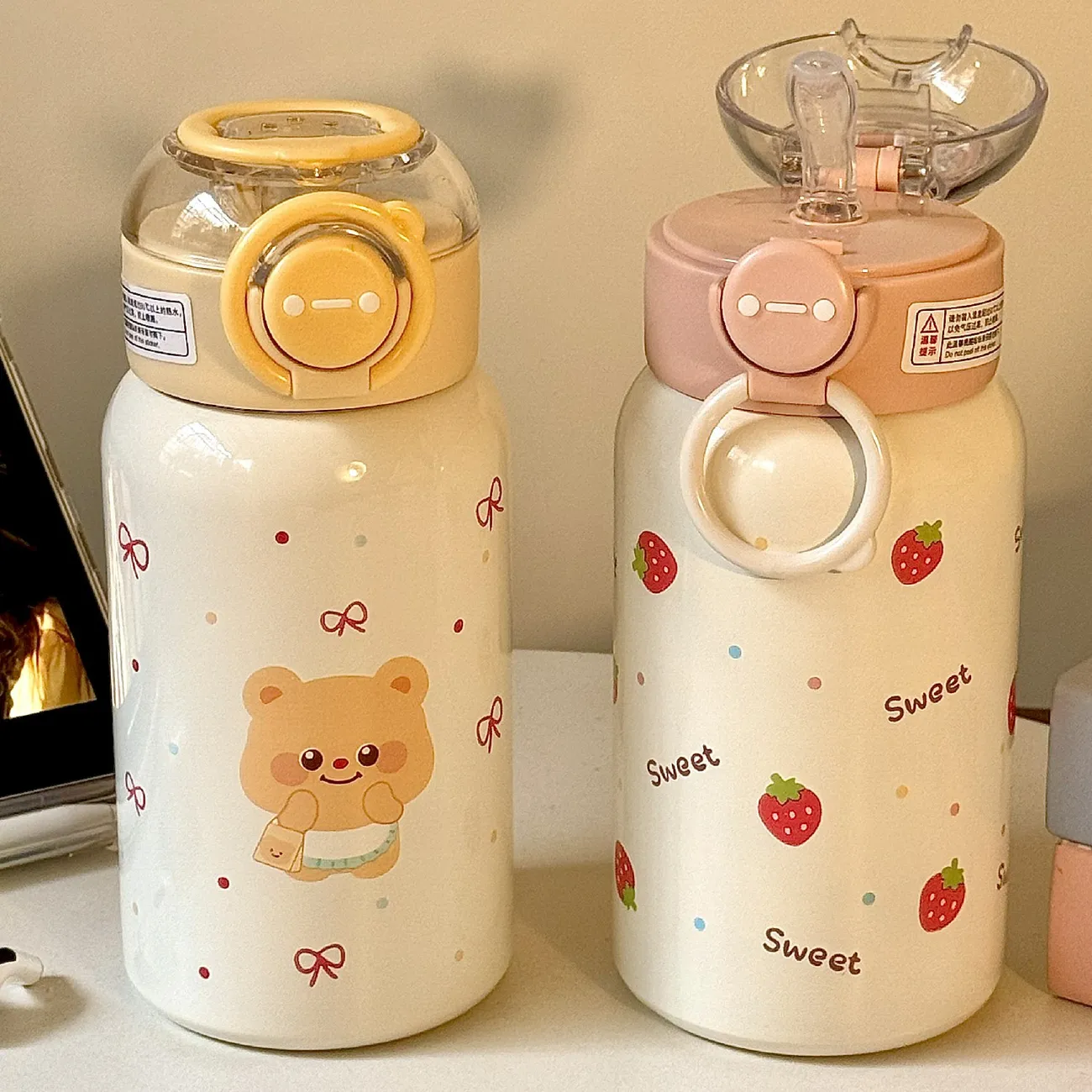 ins高颜值保温杯316不锈钢女生可爱学生吸管双饮便携提手儿童水杯