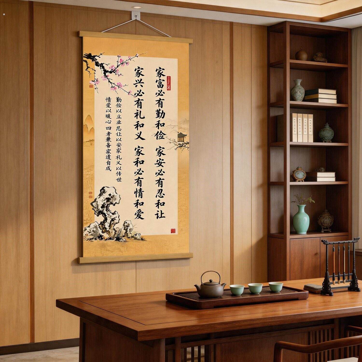 持家之本家训书法挂画新中式客厅玄关背景墙家居书房竖版装饰挂画