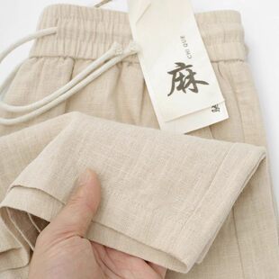 高品质卡其色吸汗透气亚麻棉麻休闲短裤男宽松直筒吸汗五分裤女夏