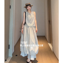 JIAHUI STUDIO 韩系夏日穿搭套装条纹背心上衣设计感半身裙两件套