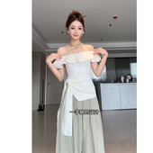 一字肩气质系带上衣慵懒宽松阔腿裤 JIAHUI STUDIO 小众炸街两件套