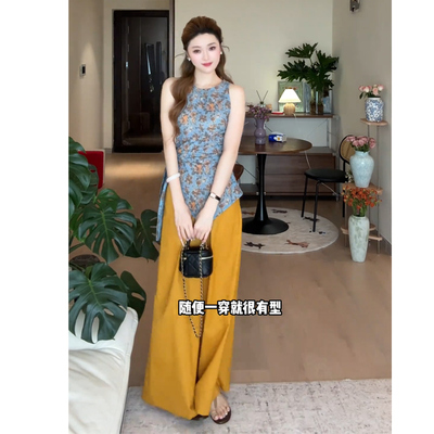 无袖上衣休闲阔腿长裤女夏