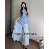 STUDIO 国风新中式 女套装 JIAHUI 时尚 改良旗袍上衣缎面百褶半身裙