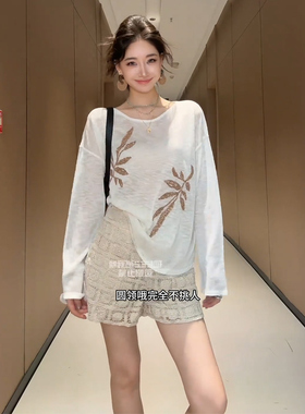 法式慵懒风松弛感穿搭套装长袖针织罩衫上衣女秋季休闲短裤两件套