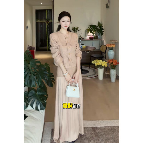 春夏小香风通勤外套百褶裙两件套