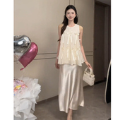 甜美套装 JIAHUI STUDIO时尚 女气质减龄背心上衣缎面半身裙两件套