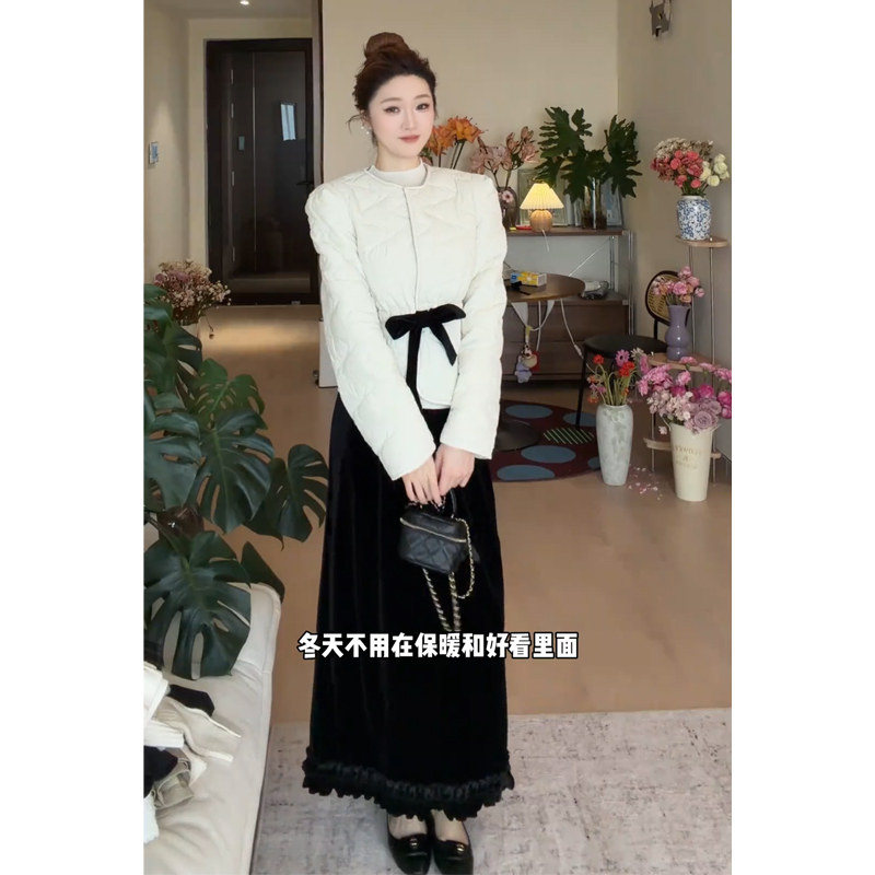 Wannvy Up 高级时尚两件套女冬季系带保暖棉衣半身裙收腰气质套装