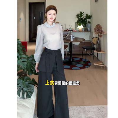 Wannvy Up 韩系复古时尚套装背心马甲衬衫女阔腿西装休闲裤四件套