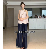 STUDIO 甜美无袖 夏季 JIAHUI 套装 女休闲时尚 上衣显瘦阔腿裤 两件套