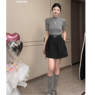 秋季 针织衫 简约套装 短袖 花苞半身裙两件套 韩系修身 鑫雅集STUDIO