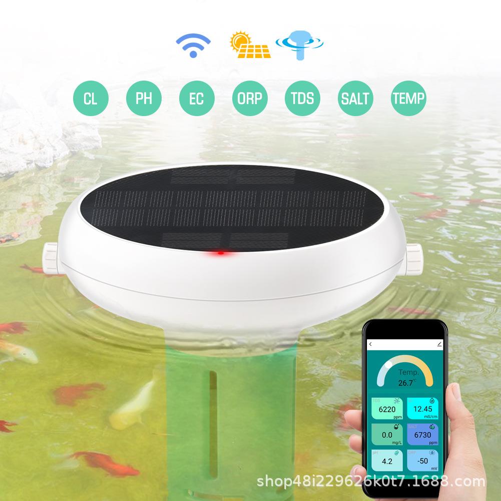 涂鸦连接太阳能无线水质检测仪 PH/ORP盐度/CL余氯泳池海水检测仪