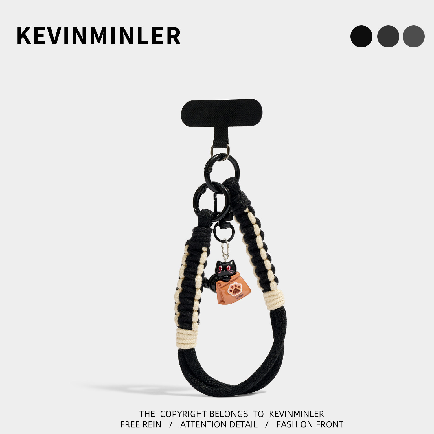 KEVINMINLER原创猫爪猫咪手机挂绳包挂件钥匙扣手腕式T扣黑色挂饰