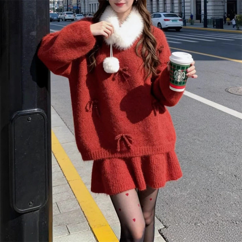 大码2026新年红色穿搭一整套女秋冬胖MM甜美风针织衫半身裙两件套,女装/女士精品,休闲运动套装,淘宝优惠券,粉丝福利购,淘宝优惠卷