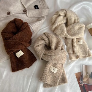 韩国egg马海毛夹花围巾女冬季软糯毛线针织保暖加厚围脖学生ins潮