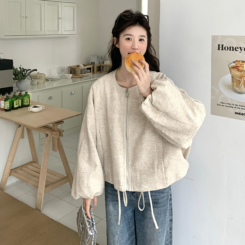 韩系休闲米色宽松外套女春秋2025新款小个子短款百搭上衣流行爆款,女装短外套,2C309
