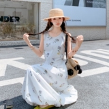 时尚设计感宽松显瘦圆领碎花无袖连衣裙夏季新款百搭减龄休闲长裙，女装连衣裙，2C309