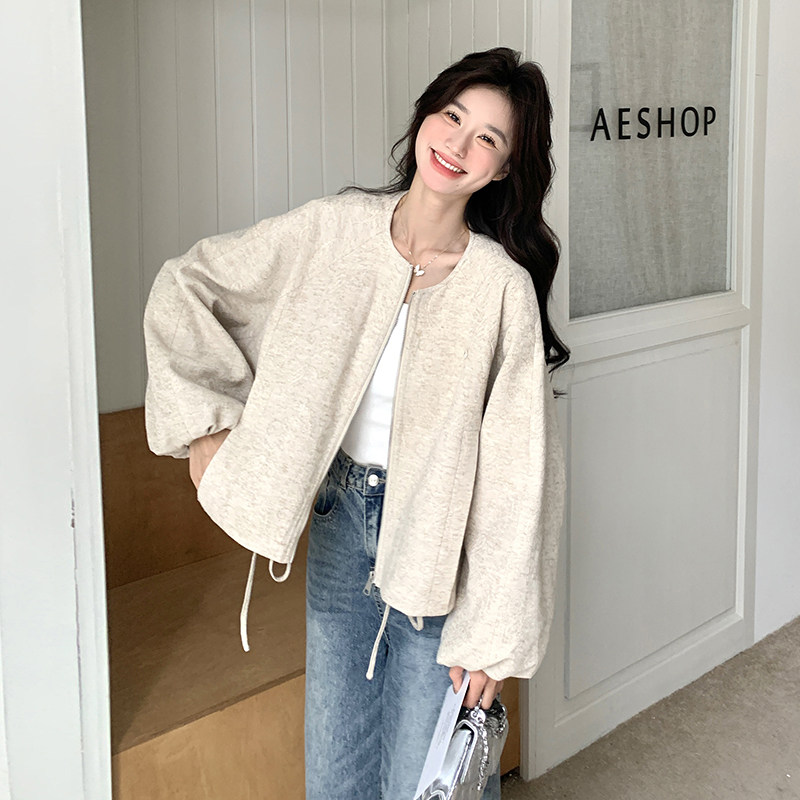 韩系休闲米色宽松外套女春秋2025新款小个子短款百搭上衣流行爆款,女装短外套,2C309