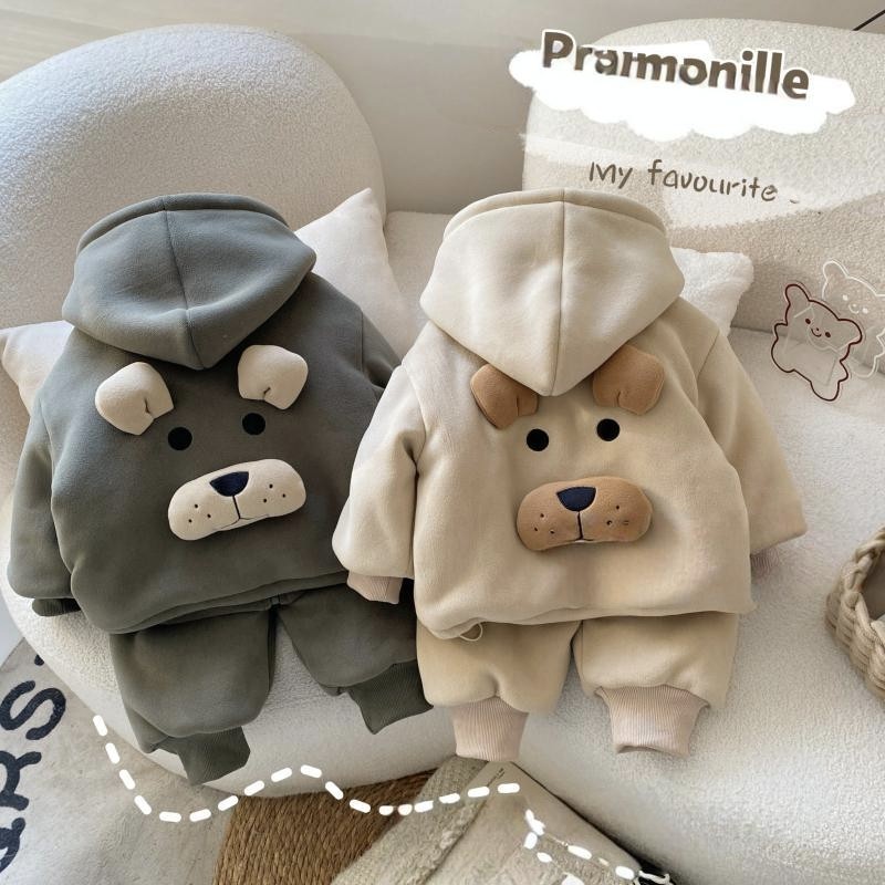 男童冬季居家服加绒加厚两件套