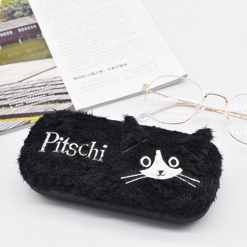 卡通黑猫眼镜盒个性超柔布刺绣防压可爱创意高档包邮