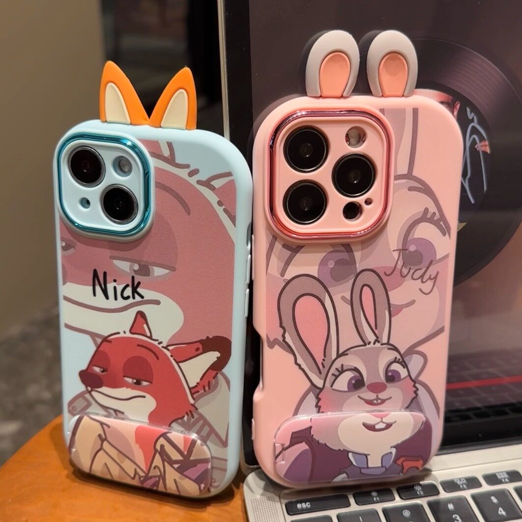 立体耳朵朱迪尼克适用iPhone17promax手机壳苹果16pro保护套支架卡通14/13兔子防摔