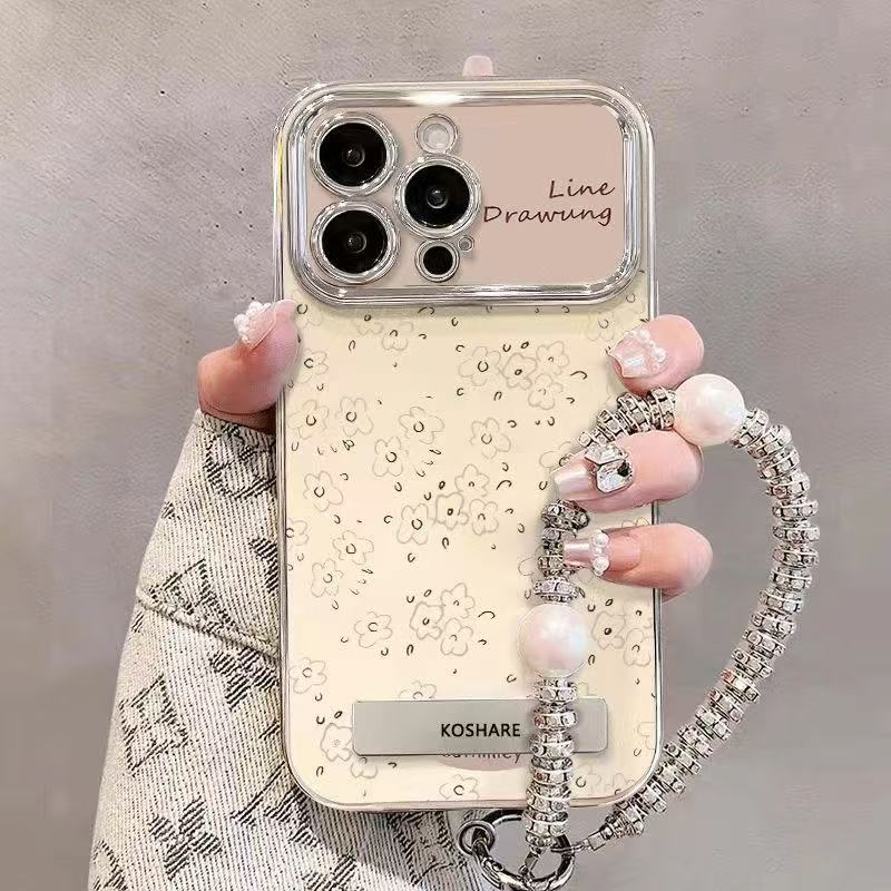 小清新碎花支架手链适用苹果16promax手机壳新款iphone15pro高级感14pro保护套13pm小众12网红11防摔plus女款