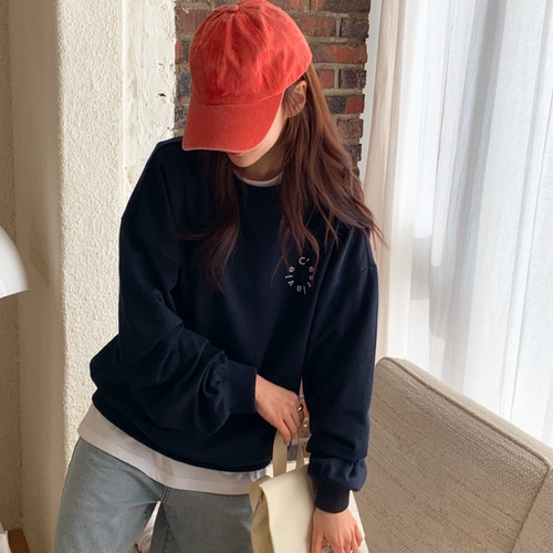 小个子字母印花卫衣女深蓝色宽松