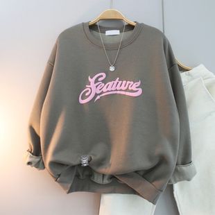 韩式 卫衣女春秋宽松百搭减龄上衣气质体恤 休闲风字母印花圆领长袖