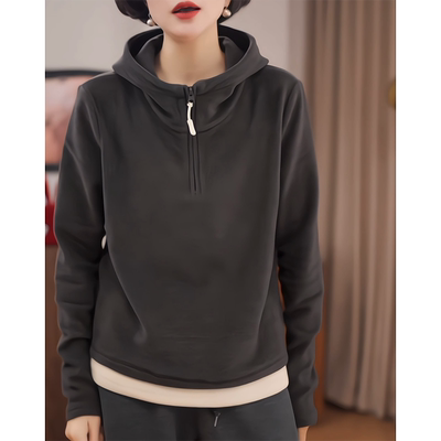 长袖拼接撞色连帽小个子卫衣女