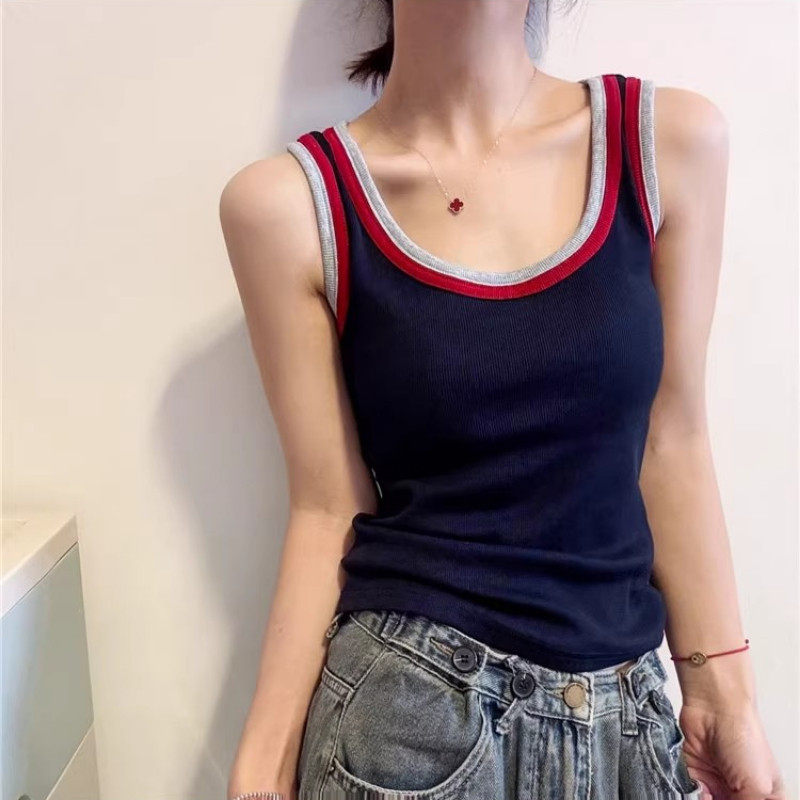 美式辣妹撞色拼接U领纯欲风背心女春夏吊带欧货洋气打底衫上衣潮,女装/女士精品,大码内搭,淘宝优惠券,粉丝福利购,淘宝优惠卷