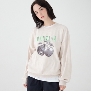 圆领苹果字母印花卫衣女韩系休闲风宽松百搭落肩袖 上衣 套头打底衫