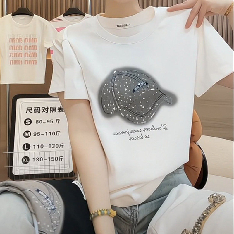 洋气短袖t恤女夏季时尚减龄气质帽子亮片美式高端上衣小个子体恤,女装/女士精品,大码内搭,淘宝优惠券,粉丝福利购,淘宝优惠卷