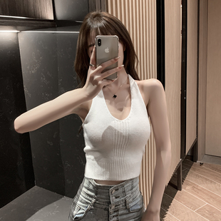 性感露背挂脖吊带背心女西装 美背纯欲风辣妹上衣潮 内搭外穿打底衫