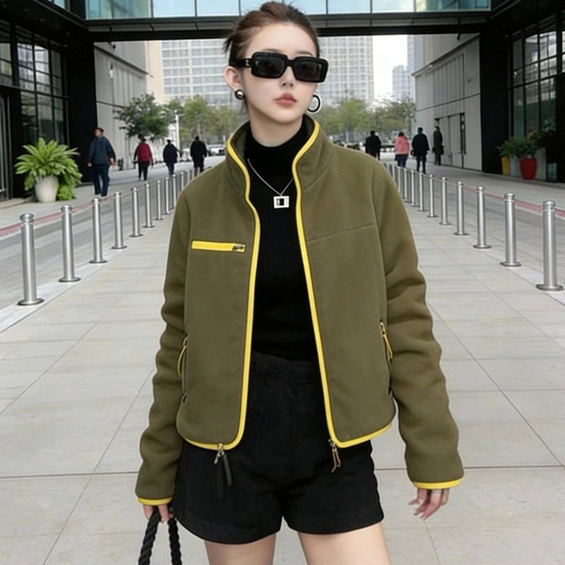 撞色羊羔绒开衫短款外套女秋冬小个子保暖立领上衣长袖拉链卫衣潮,女装/女士精品,大码内搭,淘宝优惠券,粉丝福利购,淘宝优惠卷