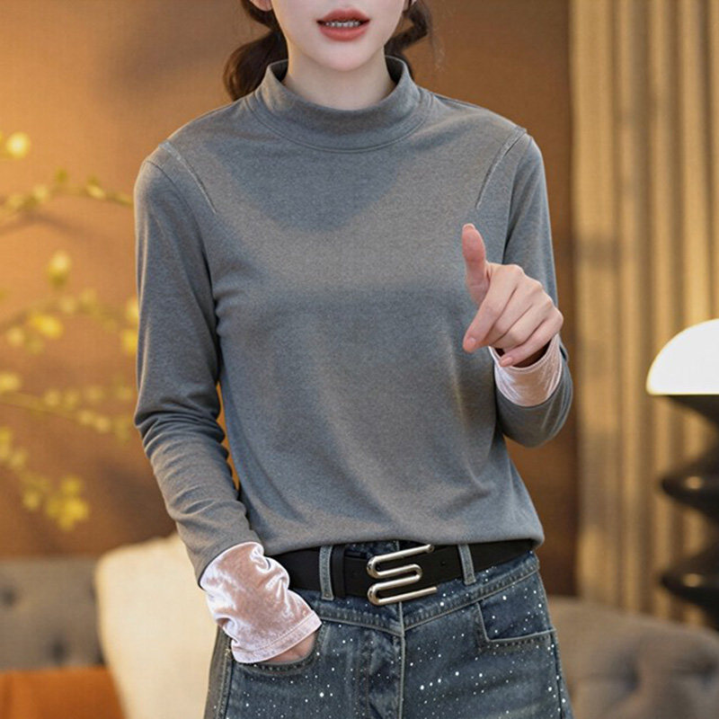 欧货高端丝绒长袖t恤女春秋宽松内搭显瘦撞色外穿打底衫上衣体恤,女装/女士精品,大码内搭,淘宝优惠券,粉丝福利购,淘宝优惠卷