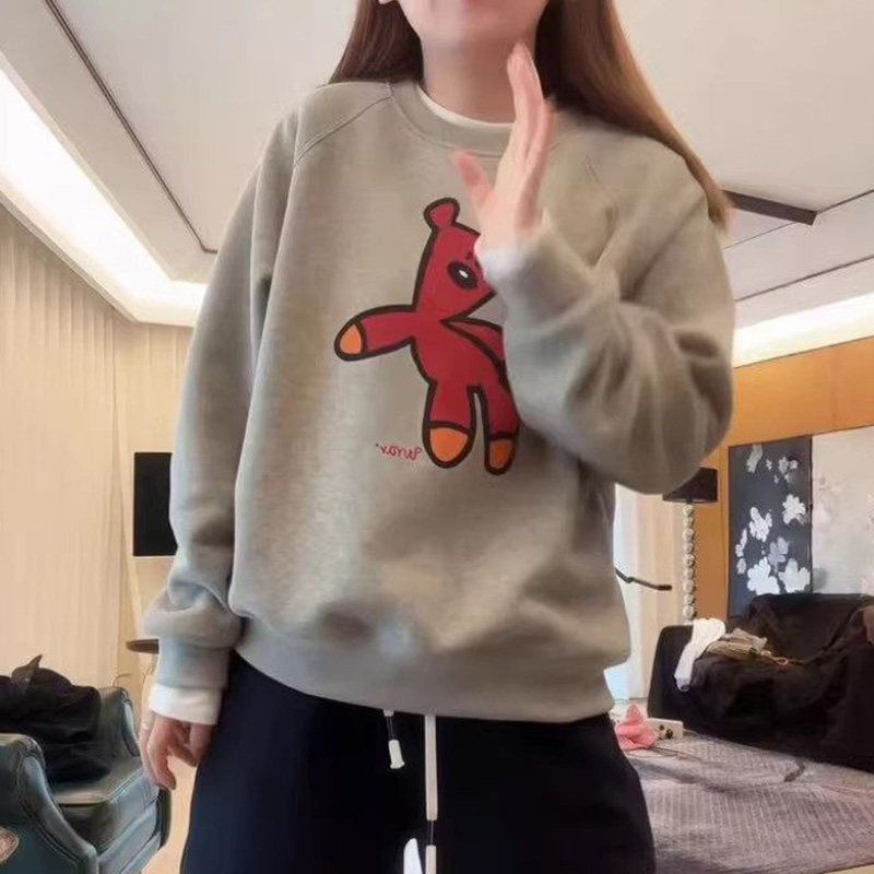 韩系卡通印花圆领卫衣女秋冬减龄慵懒风宽松套头加绒加厚上衣情侣,女装/女士精品,大码内搭,淘宝优惠券,粉丝福利购,淘宝优惠卷