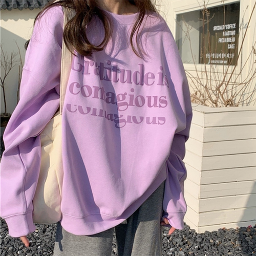 韩式粉色休闲风字母印花卫衣减龄