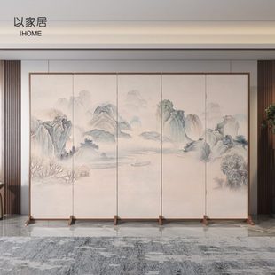 屏风隔断客厅折叠移动高端酒店办公室遮挡装 新中式 饰实木山水折屏