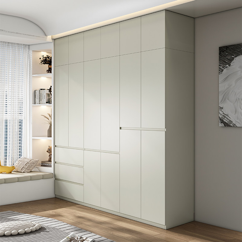 定制免拉手ENF级加高顶部2.6/2.8/3.0米分段式免拉直器奶油灰衣柜